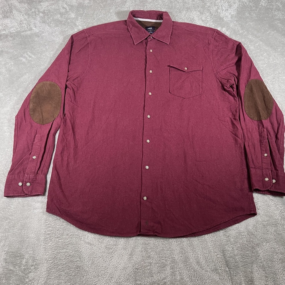 Johnnie-O Chamois Shirt Mens XL Burgundy Button Down Long Sleeve Elbow Patches
